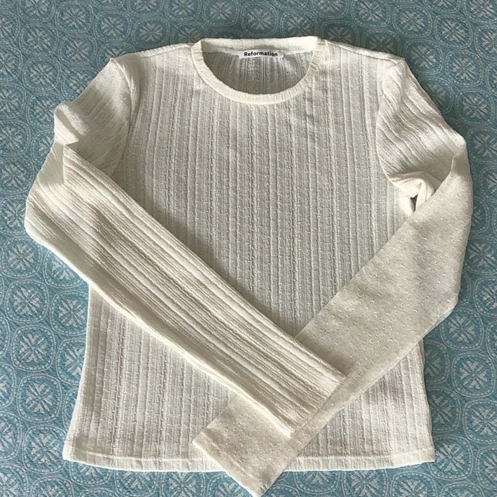 Reformation Cream Ribbed Long-Sleeve Top